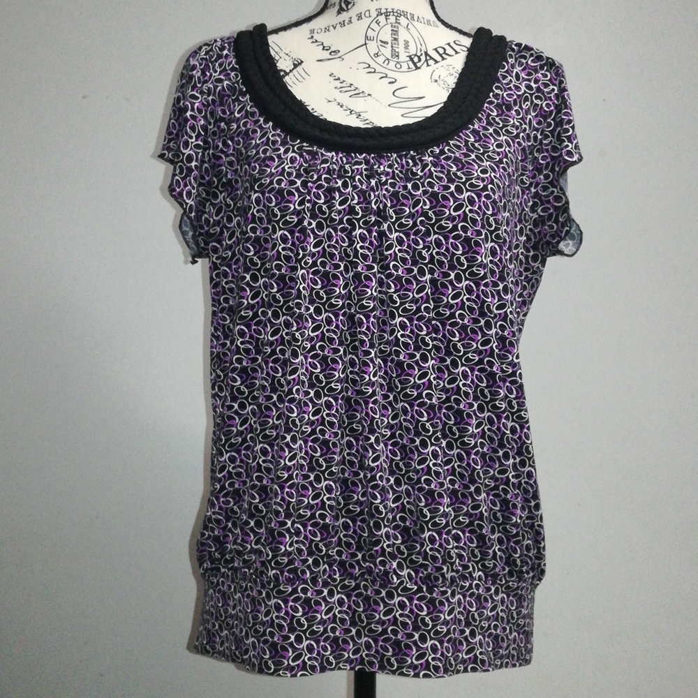 Six Degrees Braid Round Neck Multicolor Women Print Tops Size XL